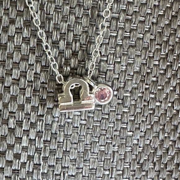 Sterling Silver Pink Quartz Libra Necklace - Picture 12 of 13